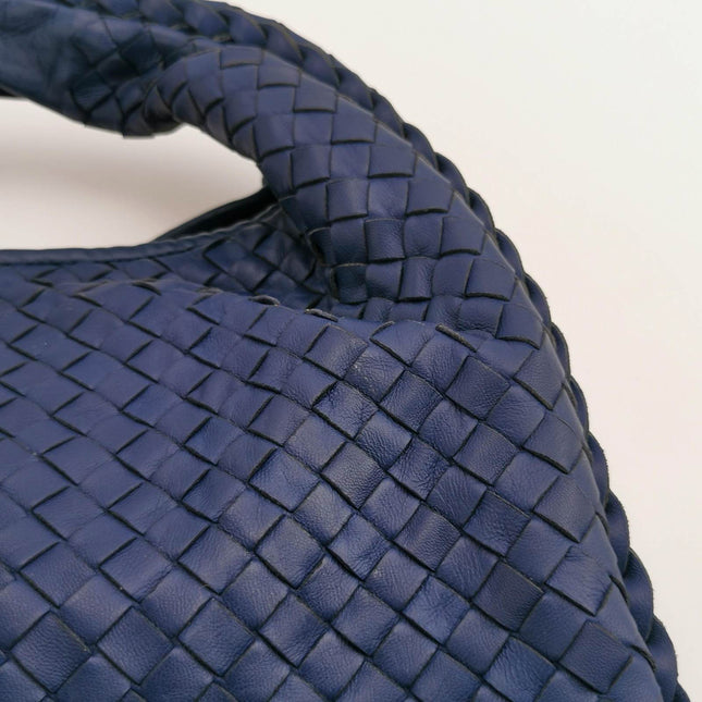 Sold Bottega Veneta Veneta Hobo Medium Navy Intrecciato Leather Bag