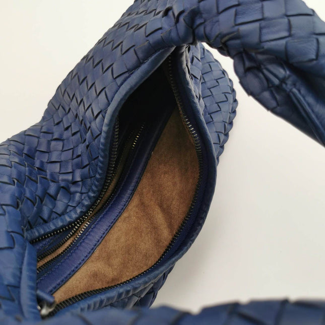Sold Bottega Veneta Veneta Hobo Medium Navy Intrecciato Leather Bag