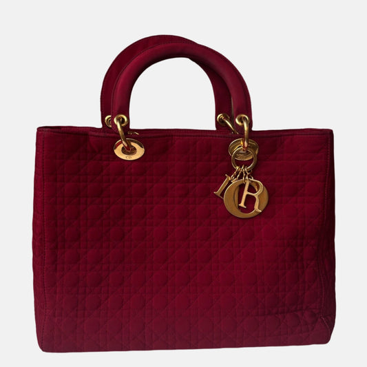 Lady Dior Vintage Large Burgundy Cloth with Yellow Gold-tone Hardware