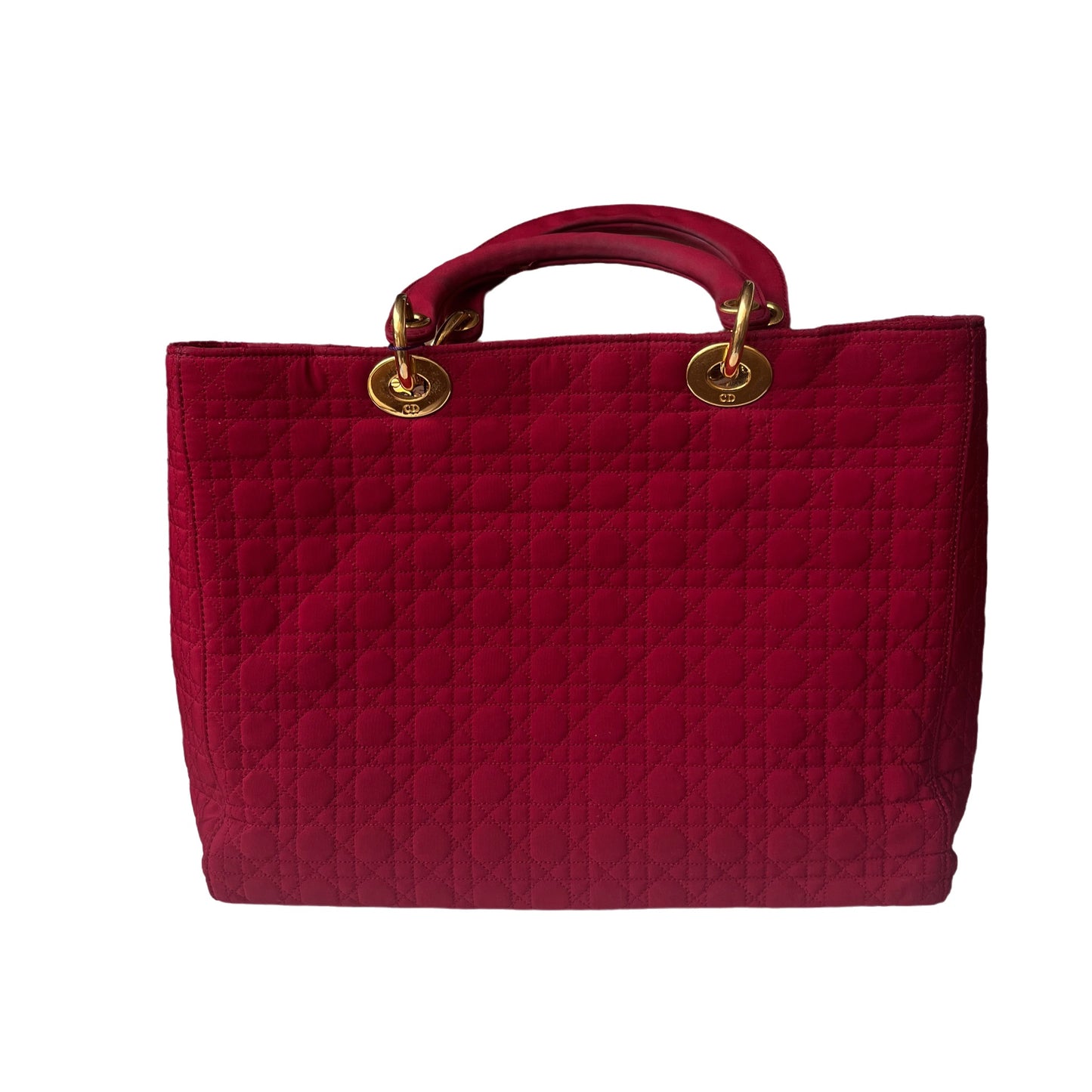 Lady Dior Vintage Large Burgundy Cloth with Yellow Gold-tone Hardware