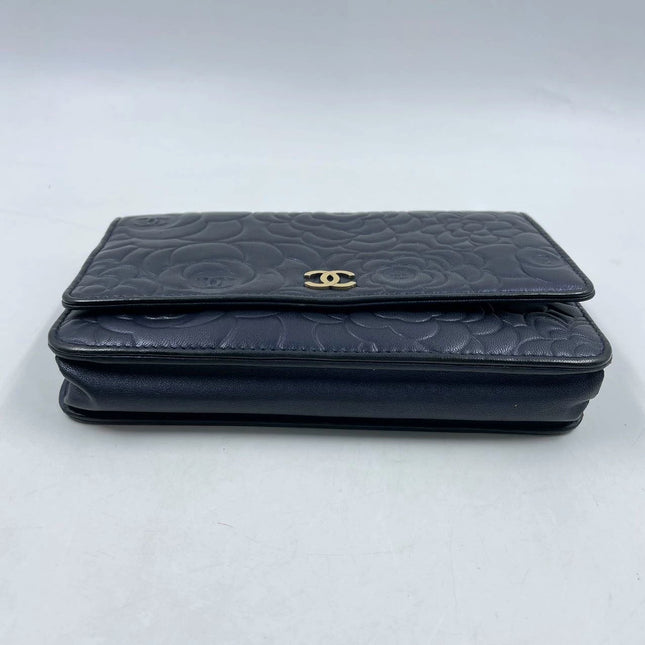 Sold Chanel Wallet On Chains WOC Classic Navy Camelia Flower