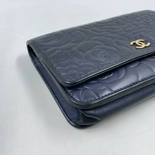 Sold Chanel Wallet On Chains WOC Classic Navy Camelia Flower