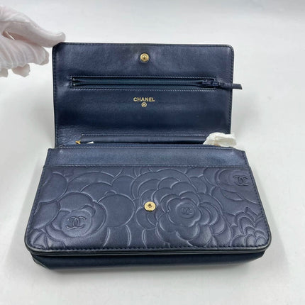 Sold Chanel Wallet On Chains WOC Classic Navy Camelia Flower