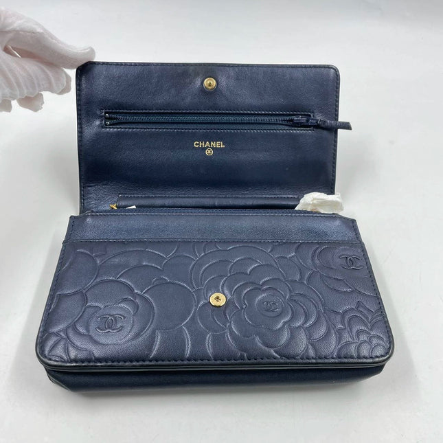 Sold Chanel Wallet On Chains WOC Classic Navy Camelia Flower