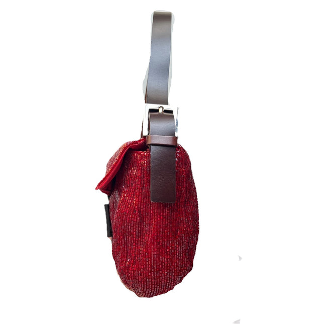 Sold Fendi Baguette Red Glittering Beads Shoulder Bag
