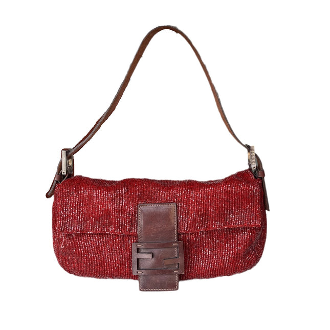 Sold Fendi Baguette Red Glittering Beads Shoulder Bag-Luxbags