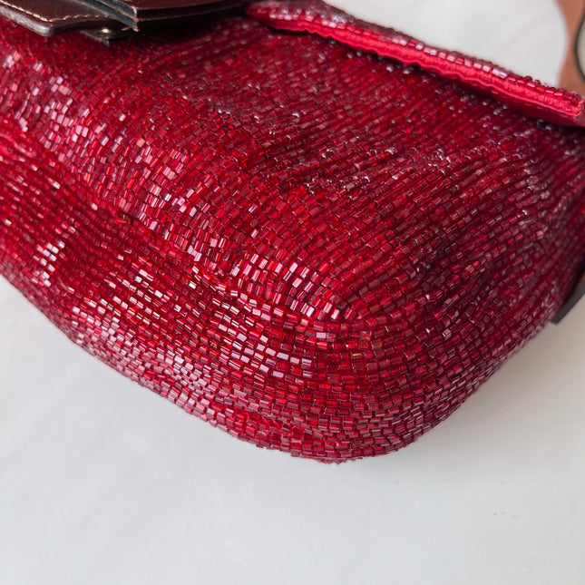 Sold Fendi Baguette Red Glittering Beads Shoulder Bag