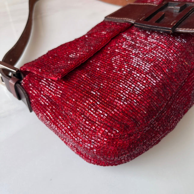 Sold Fendi Baguette Red Glittering Beads Shoulder Bag