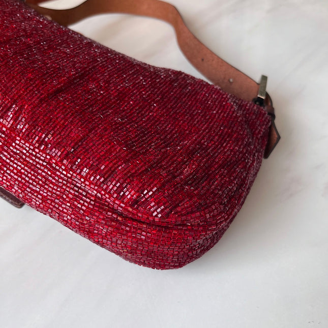 Sold Fendi Baguette Red Glittering Beads Shoulder Bag