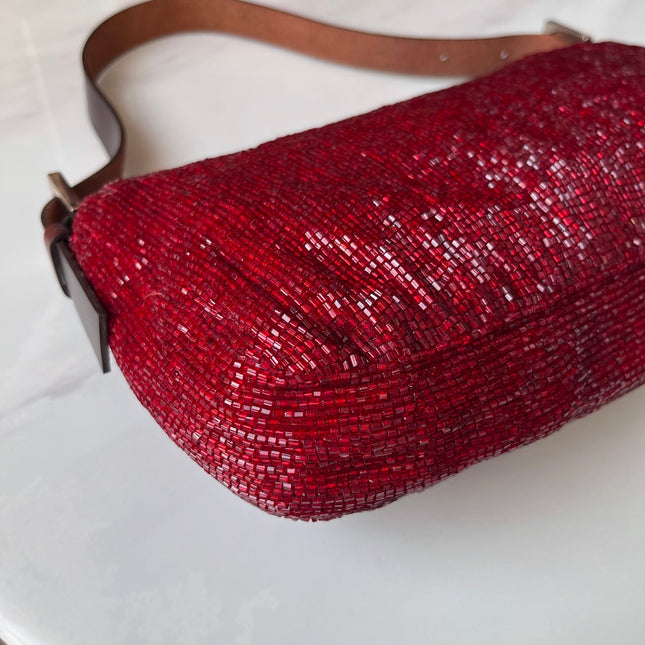 Sold Fendi Baguette Red Glittering Beads Shoulder Bag