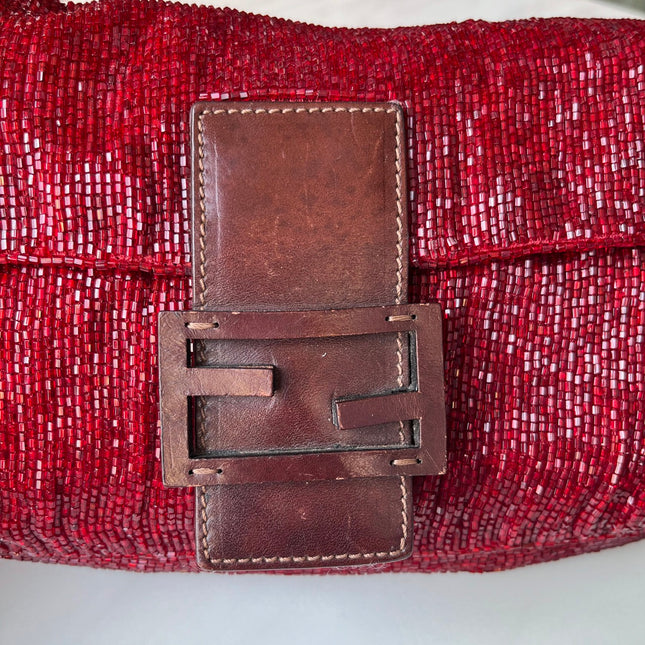 Sold Fendi Baguette Red Glittering Beads Shoulder Bag