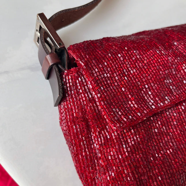 Sold Fendi Baguette Red Glittering Beads Shoulder Bag
