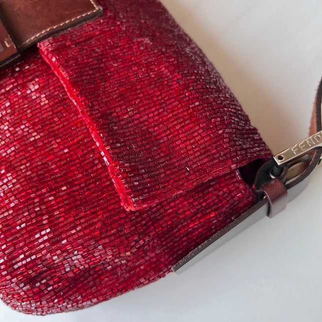 Sold Fendi Baguette Red Glittering Beads Shoulder Bag