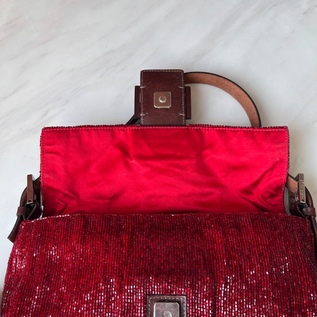 Sold Fendi Baguette Red Glittering Beads Shoulder Bag