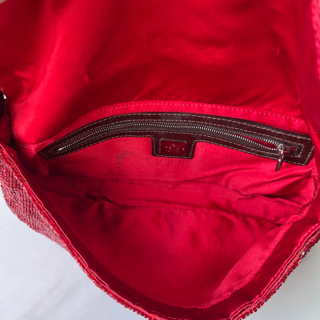 Sold Fendi Baguette Red Glittering Beads Shoulder Bag