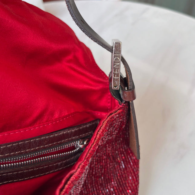 Sold Fendi Baguette Red Glittering Beads Shoulder Bag