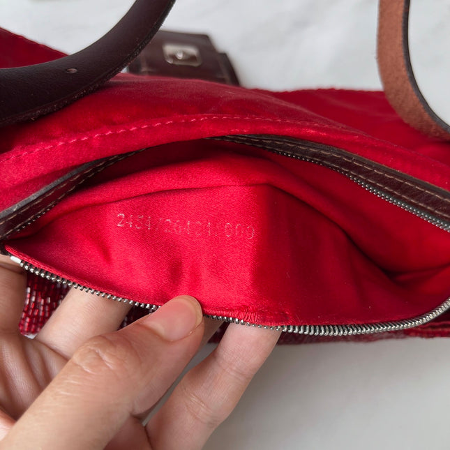 Sold Fendi Baguette Red Glittering Beads Shoulder Bag