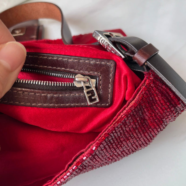 Sold Fendi Baguette Red Glittering Beads Shoulder Bag