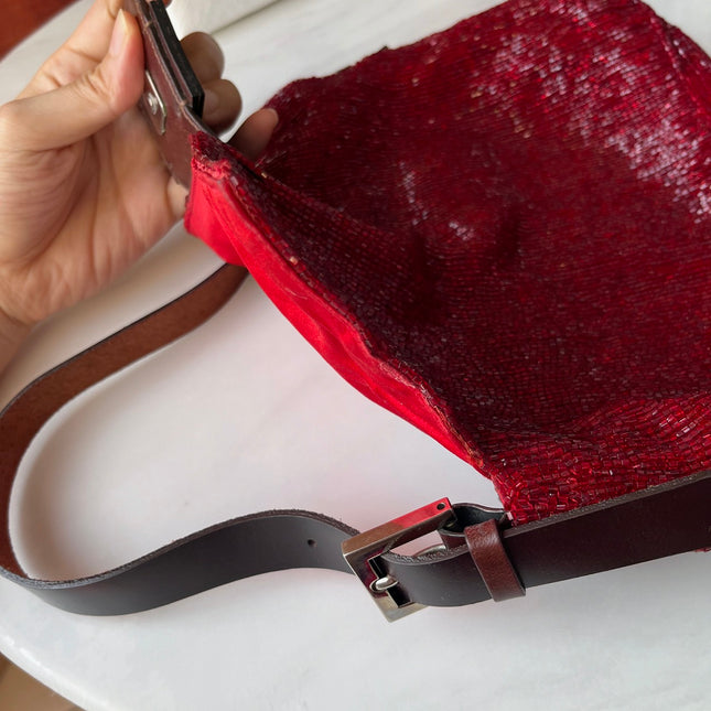 Sold Fendi Baguette Red Glittering Beads Shoulder Bag