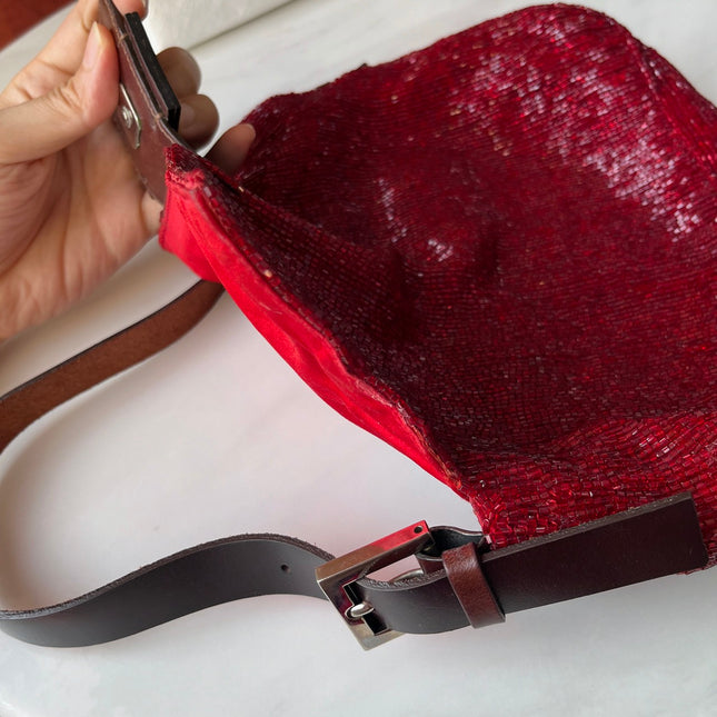 Sold Fendi Baguette Red Glittering Beads Shoulder Bag