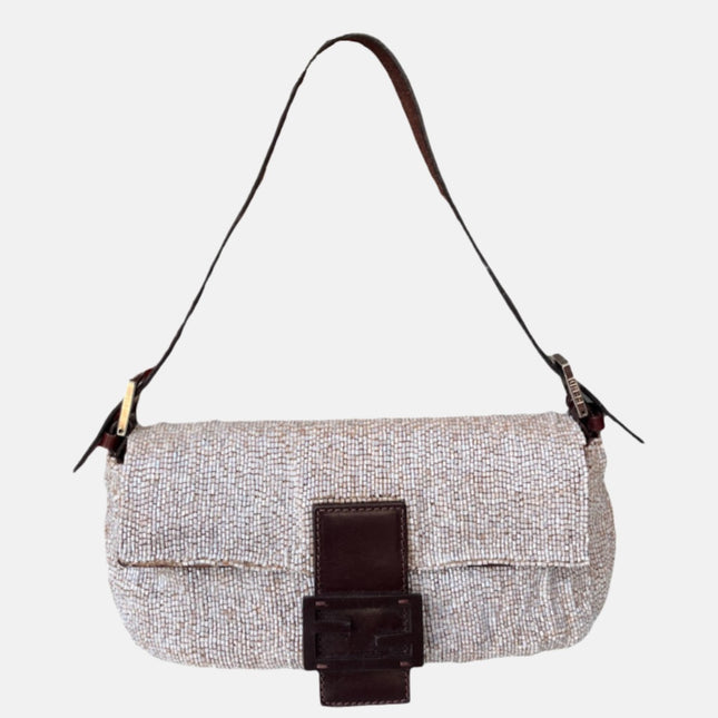Fendi Baguette Shoulder bag with Cream Beads-Luxbags