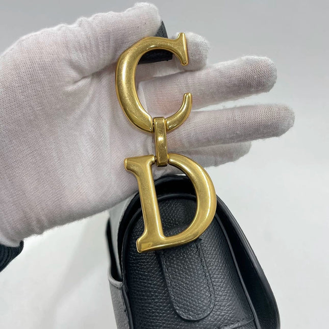 Sold Dior Saddle Black Medium Grained Leather Handbag with Gold Hardware