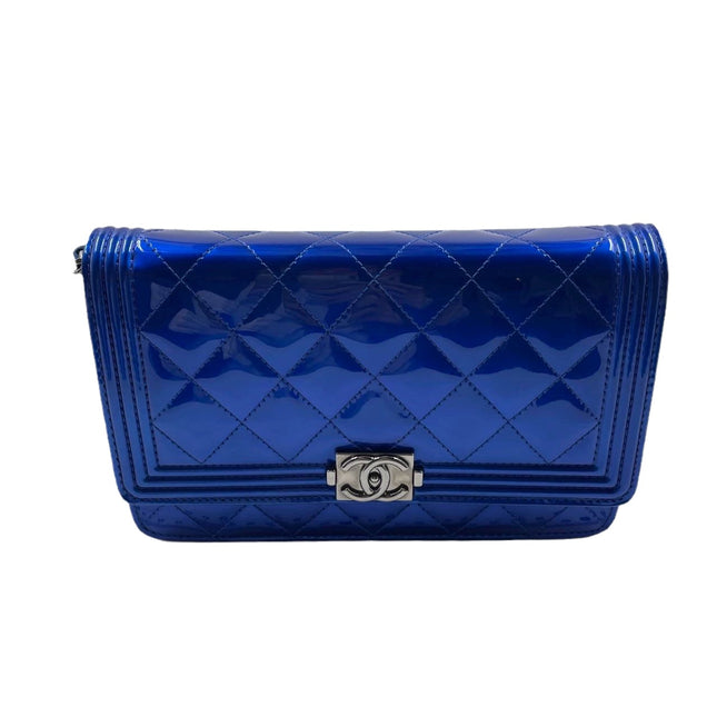 Sold Chanel Boy WOC Wallet on Chain Half Flap Blue Patent Leather