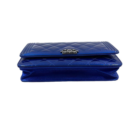 Sold Chanel Boy WOC Wallet on Chain Half Flap Blue Patent Leather