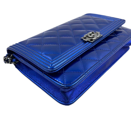Sold Chanel Boy WOC Wallet on Chain Half Flap Blue Patent Leather