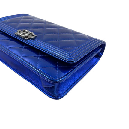 Sold Chanel Boy WOC Wallet on Chain Half Flap Blue Patent Leather