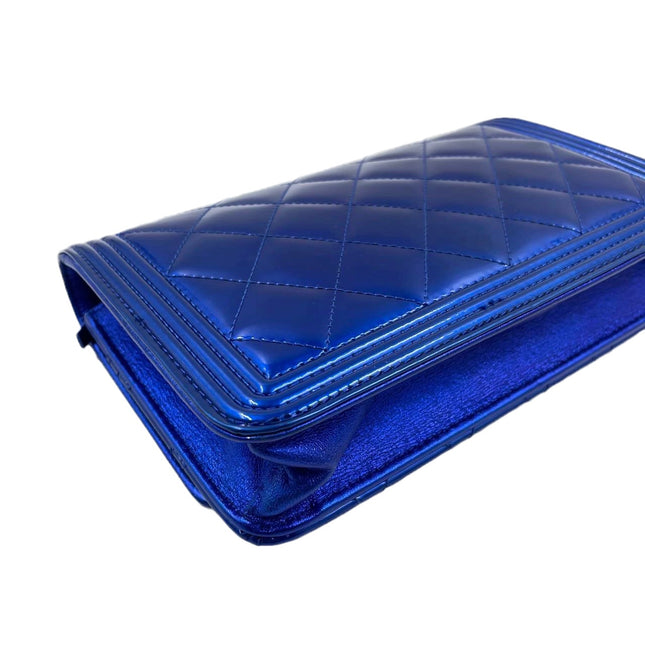 Sold Chanel Boy WOC Wallet on Chain Half Flap Blue Patent Leather