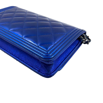 Sold Chanel Boy WOC Wallet on Chain Half Flap Blue Patent Leather