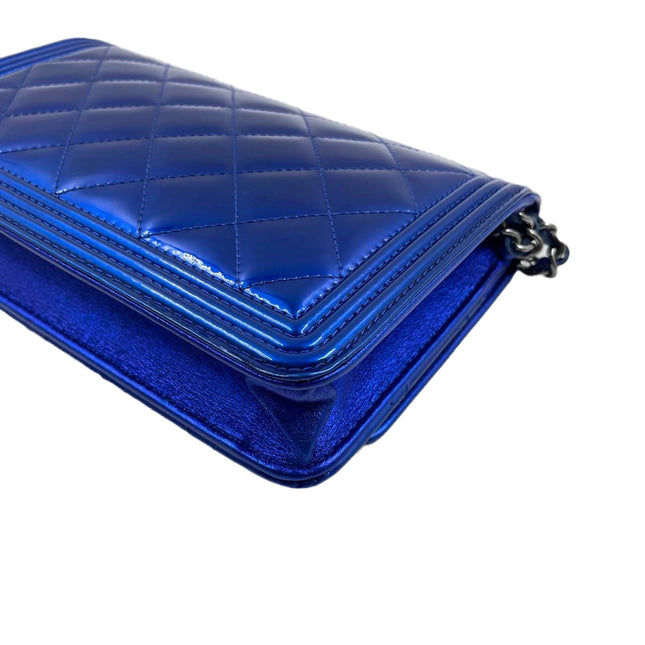 Sold Chanel Boy WOC Wallet on Chain Half Flap Blue Patent Leather