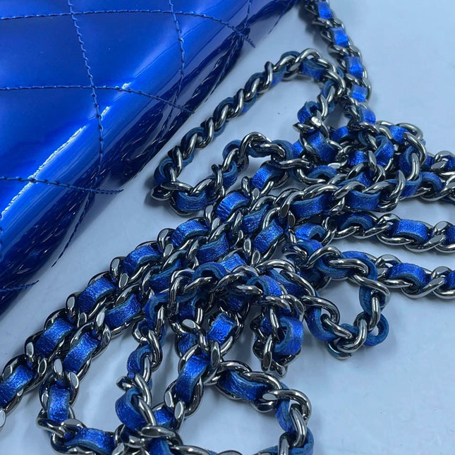 Sold Chanel Boy WOC Wallet on Chain Half Flap Blue Patent Leather