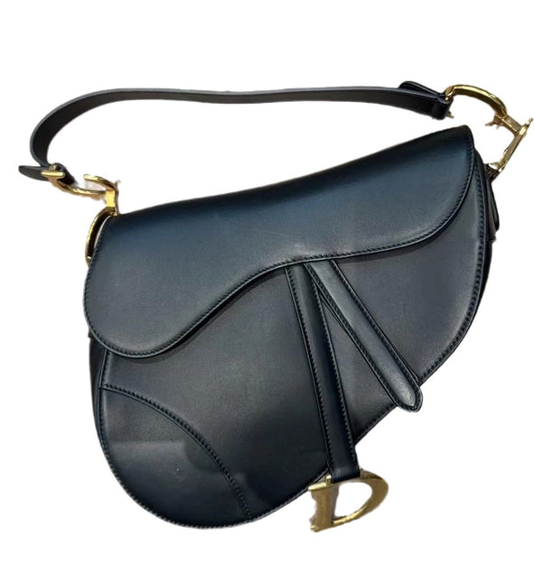 Sold Dior Saddle Medium leather Black Smooth Leather-Luxbags