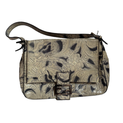 Fendi Mamma Baguette Blue White Flower Embossed Shoulder Bag-Luxbags