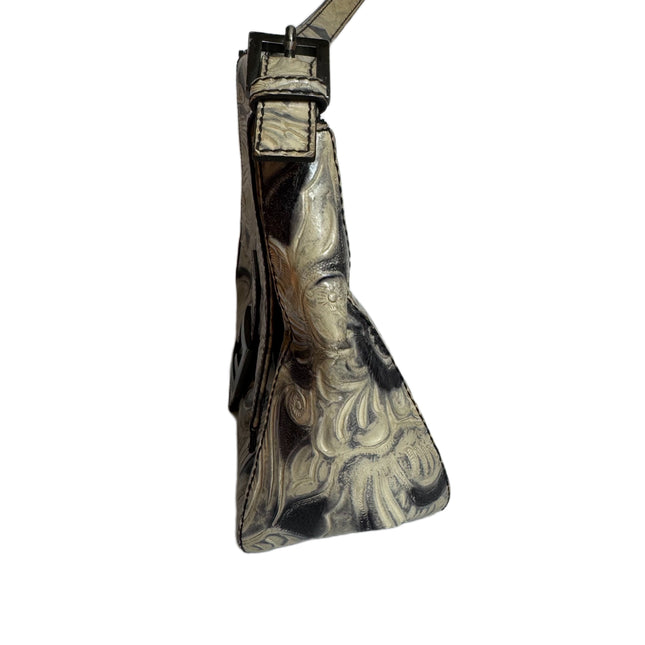 Fendi Mamma Baguette Blue White Flower Embossed Shoulder Bag