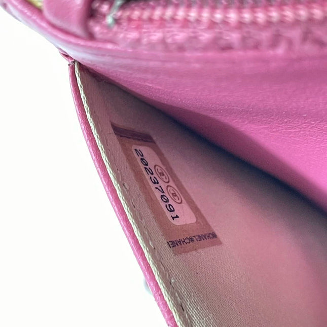 Sold Chanel Wallet On Chains WOC Classic Pink Camelia Flower Embossed