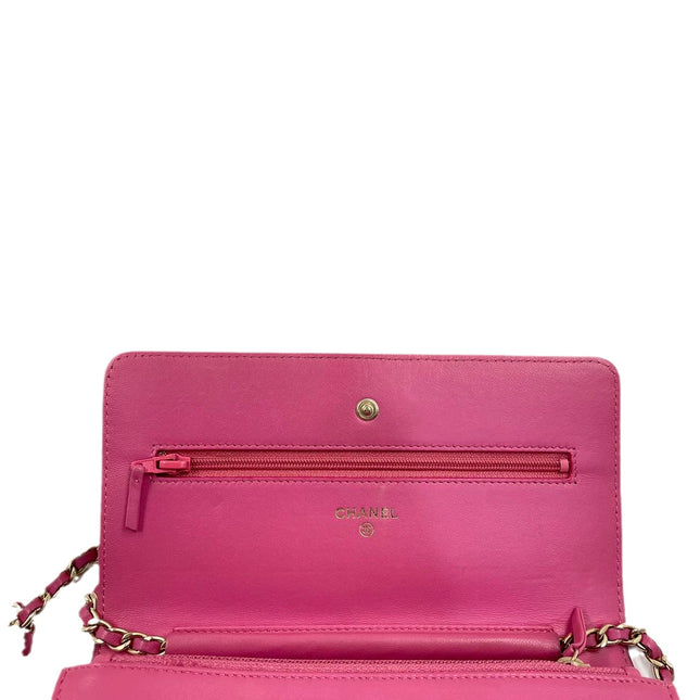 Sold Chanel Wallet On Chains WOC Classic Pink Camelia Flower Embossed