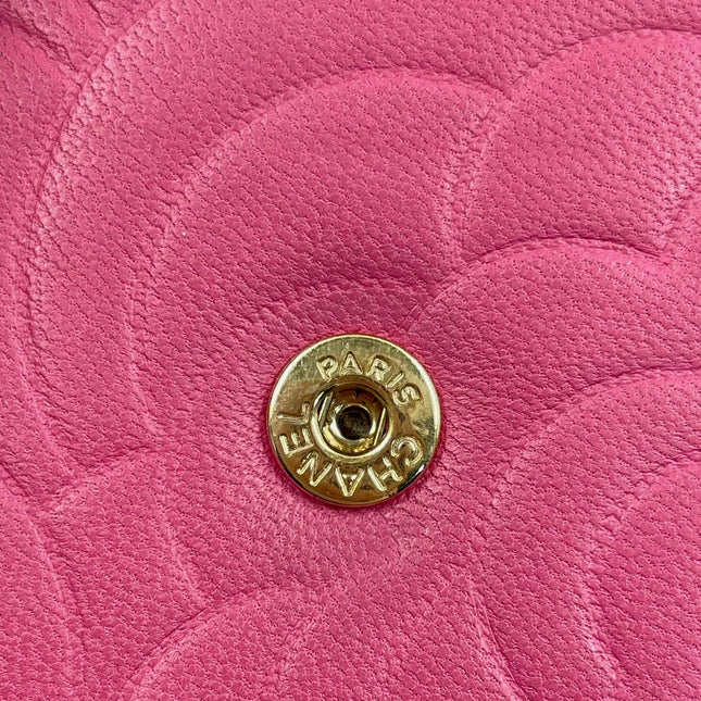 Sold Chanel Wallet On Chains WOC Classic Pink Camelia Flower Embossed