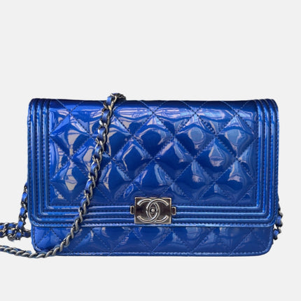 Sold Chanel Boy WOC Wallet on Chain Half Flap Blue Patent Leather-Luxbags