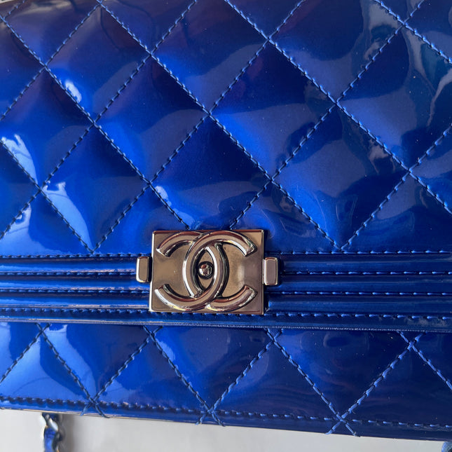 Sold Chanel Boy WOC Wallet on Chain Half Flap Blue Patent Leather