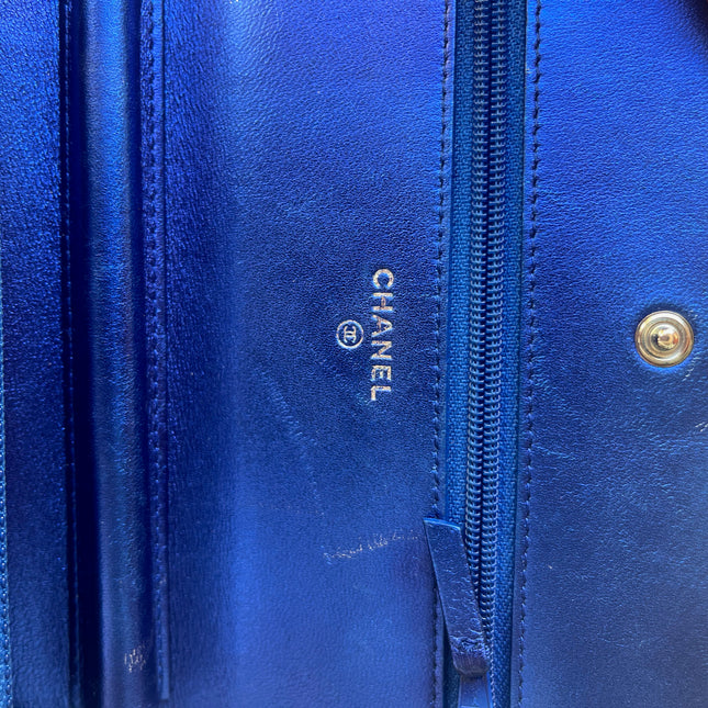 Sold Chanel Boy WOC Wallet on Chain Half Flap Blue Patent Leather