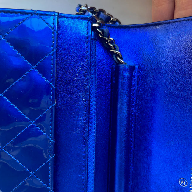 Sold Chanel Boy WOC Wallet on Chain Half Flap Blue Patent Leather