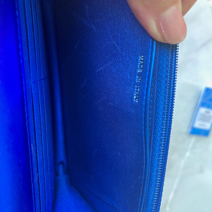 Sold Chanel Boy WOC Wallet on Chain Half Flap Blue Patent Leather