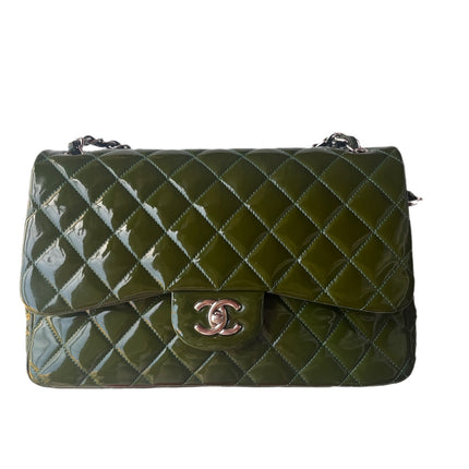 Sold Chanel Classic Flap Jumbo Green Patent Leather Silver Hardware-Luxbags