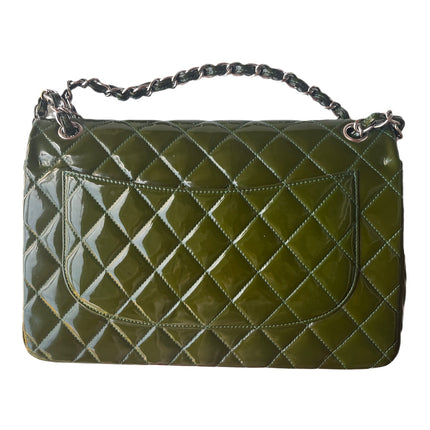 Chanel Classic Flap Jumbo Green Patent Leather Silver Hardware