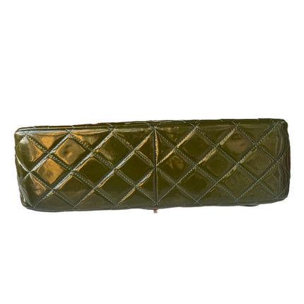 Chanel Classic Flap Jumbo Green Patent Leather Silver Hardware