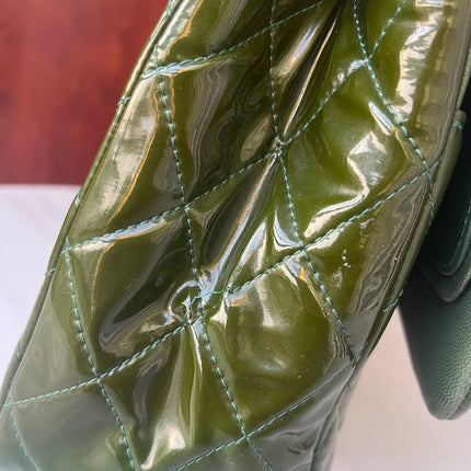 Chanel Classic Flap Jumbo Green Patent Leather Silver Hardware
