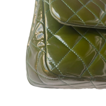 Chanel Classic Flap Jumbo Green Patent Leather Silver Hardware